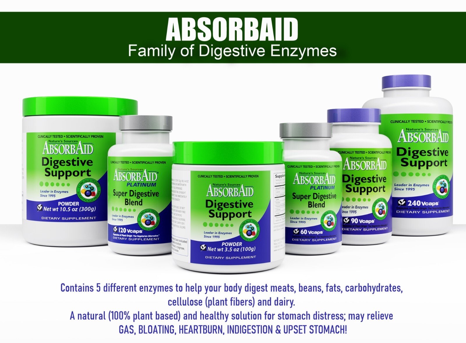 AbsorbAid 100g Powder -Natural Digestive Enzymes for gas, bloating & acid reflux