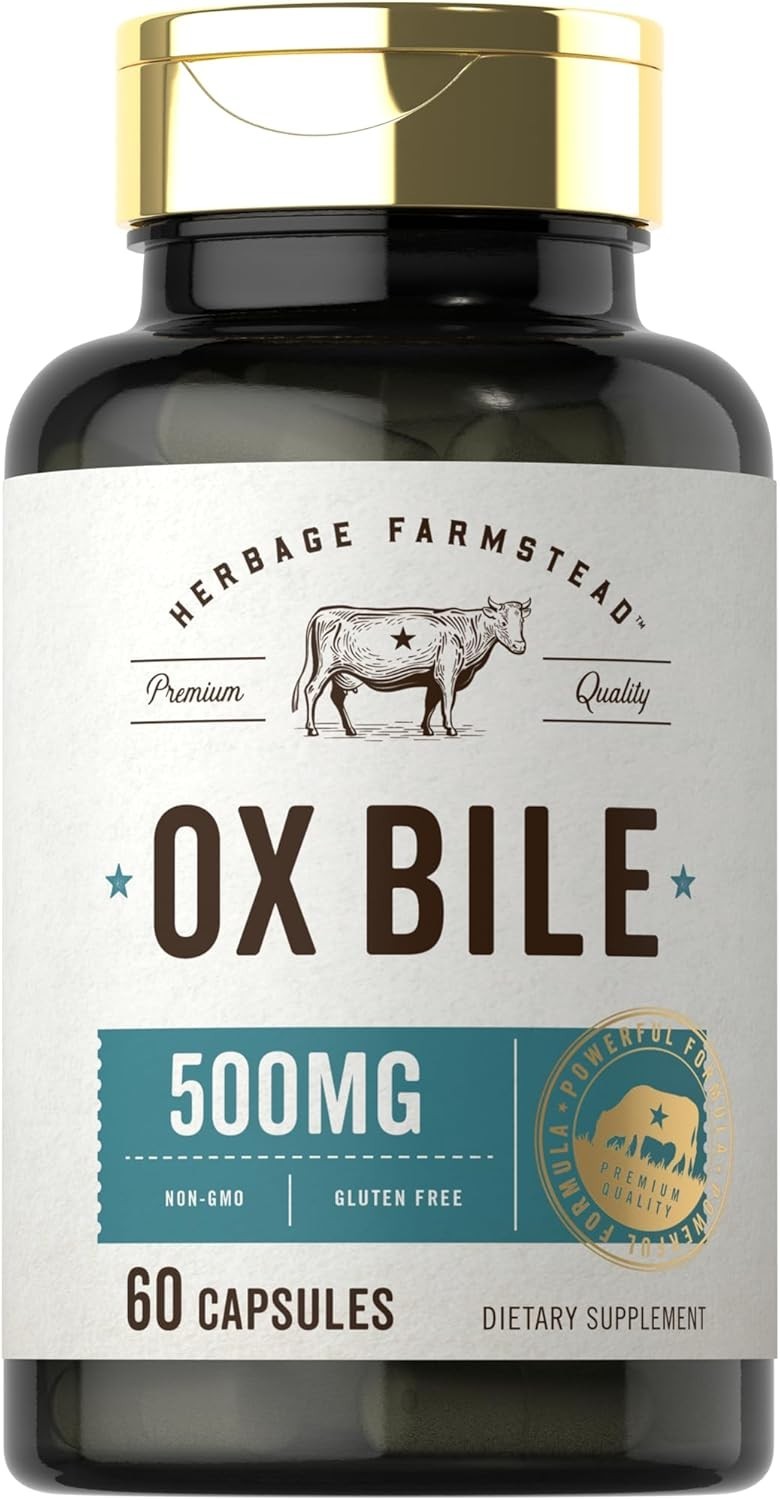 Ox Bile Supplement 500Mg 60 Capsules Digestive Enzyme Non-Gmo & Gluten Free