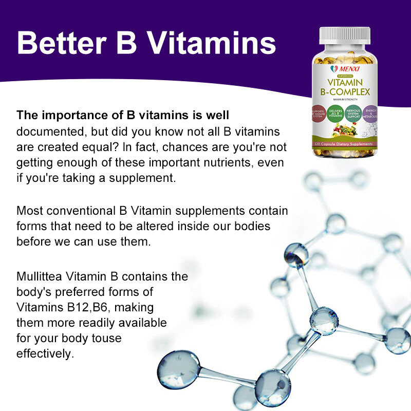 MENXI Vitamin B Complex 60 Capsules B1,B2,B3,B5,B6,B7,B9,B12, Immune Support USA