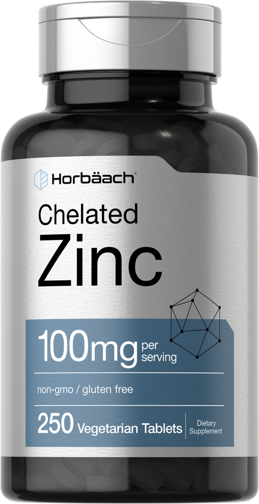 Chelated Zinc Supplement 100mg | 250 Tablets | High Potency | by Horbaach