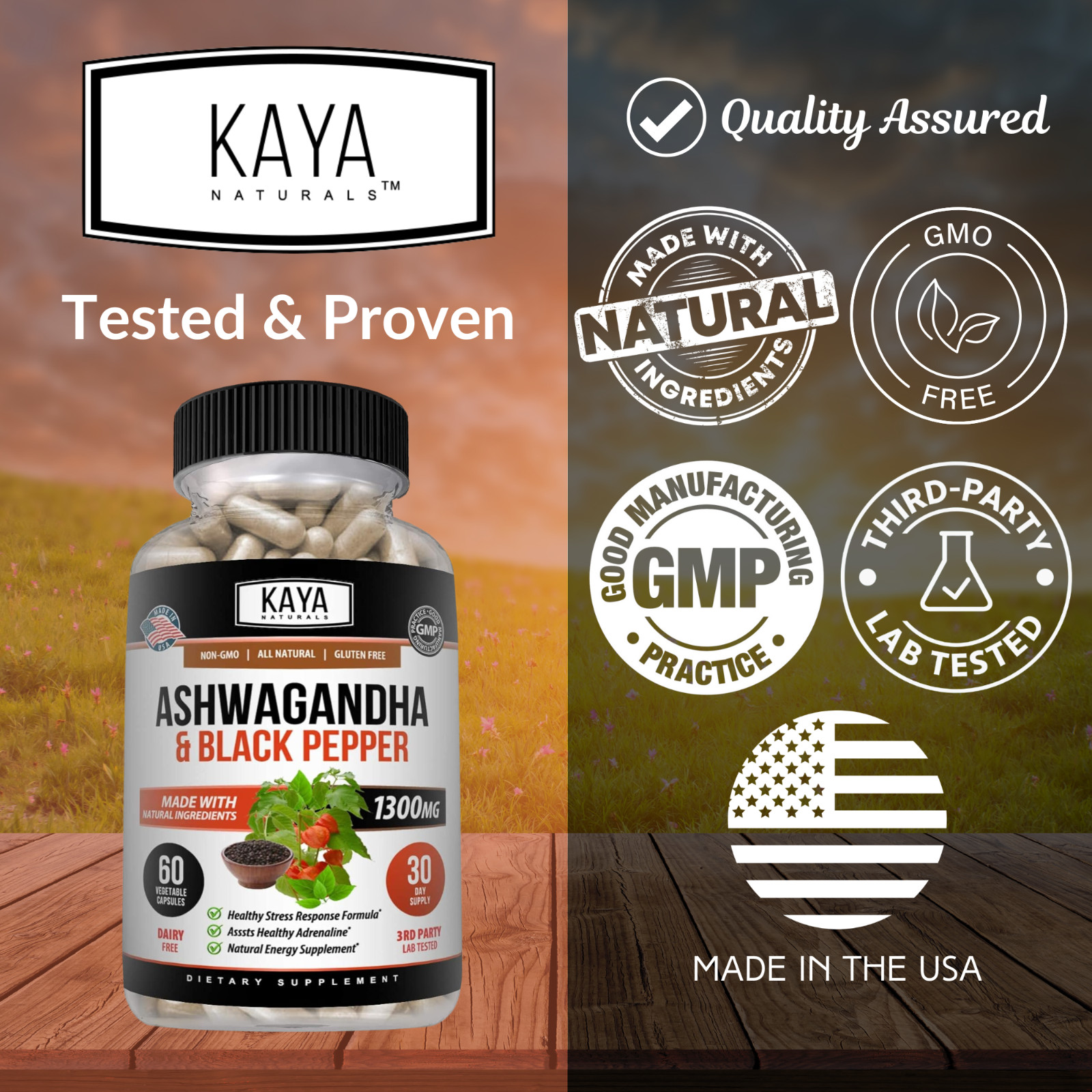 (2 Pack) Organic Ashwagandha 1300mg Anxiety Supplement w/ Black Pepper Root Pow