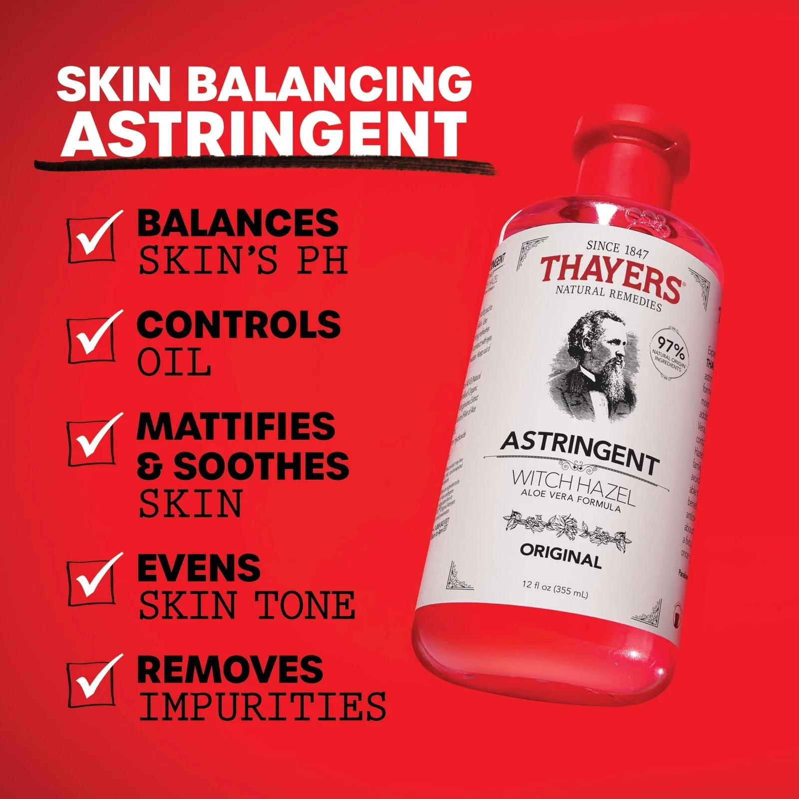Witch Hazel Astringent Original 12 fl oz By Thayers, see description