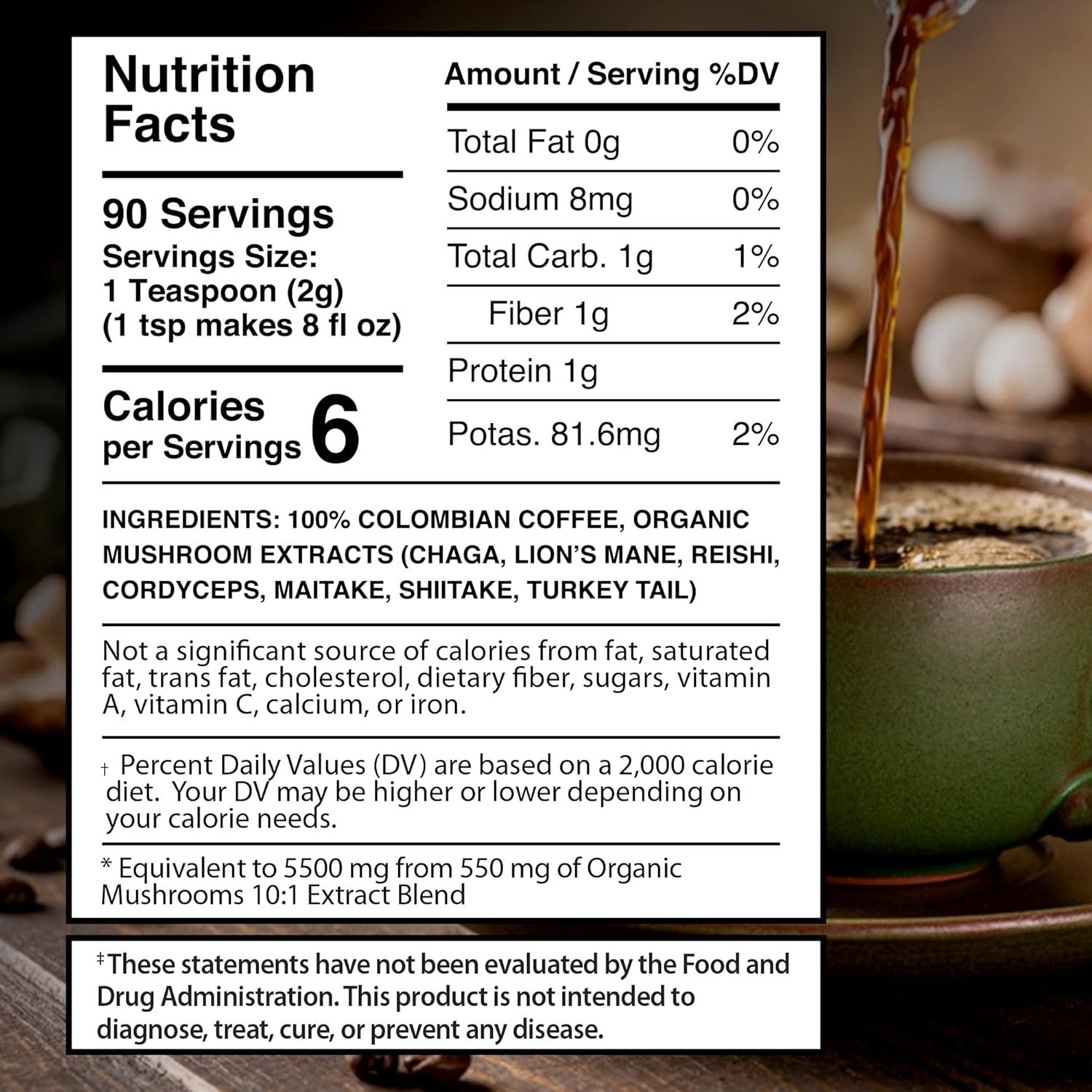Mushroom Coffee 90 Servings | Lions Mane, Reishi, Chaga, Keto Instant Blend