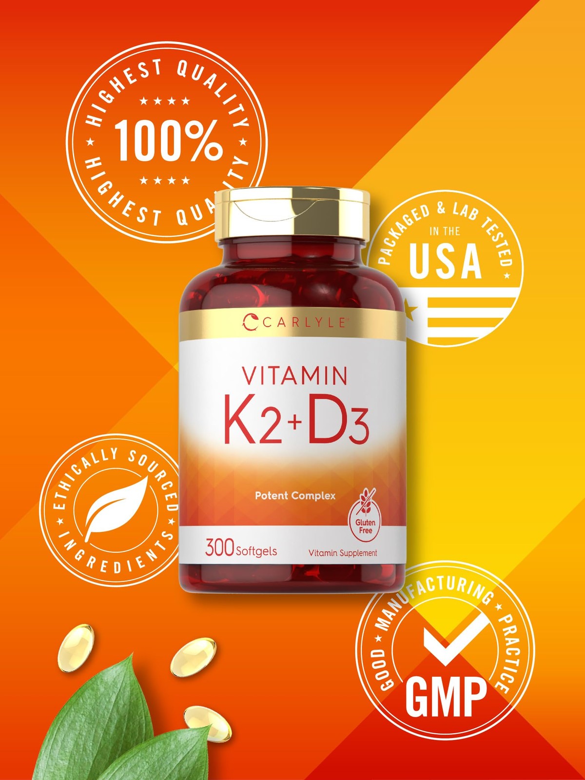 Carlyle Vitamin K2 D3 Supplement | 300 Softgels | 300 Count (Pack of 1)