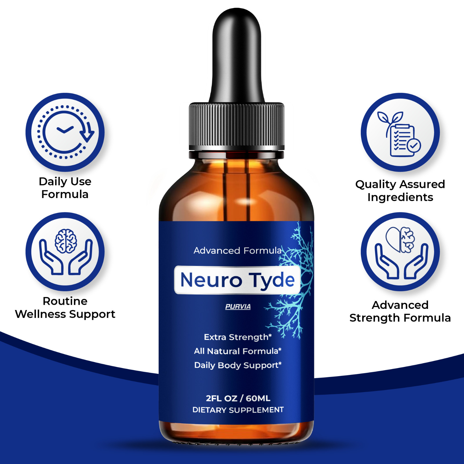 NeuroTyde Drops Liquid Brain Health Supplement Memory Focus Mental Clarity (2oz)