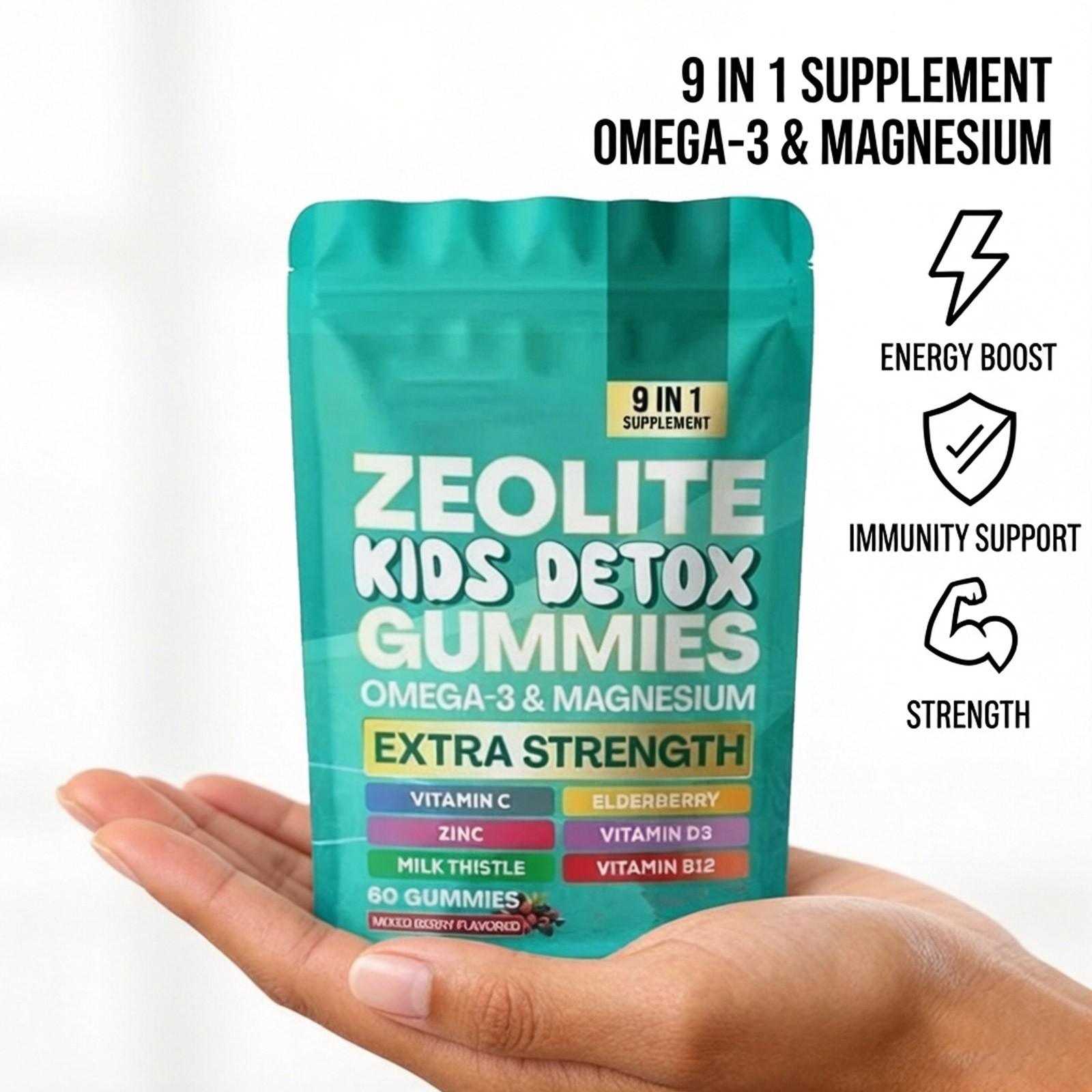 Detox Gummies Kids All-in-One Mixed Berry Flavored Zeolite 60 Gummies 1
