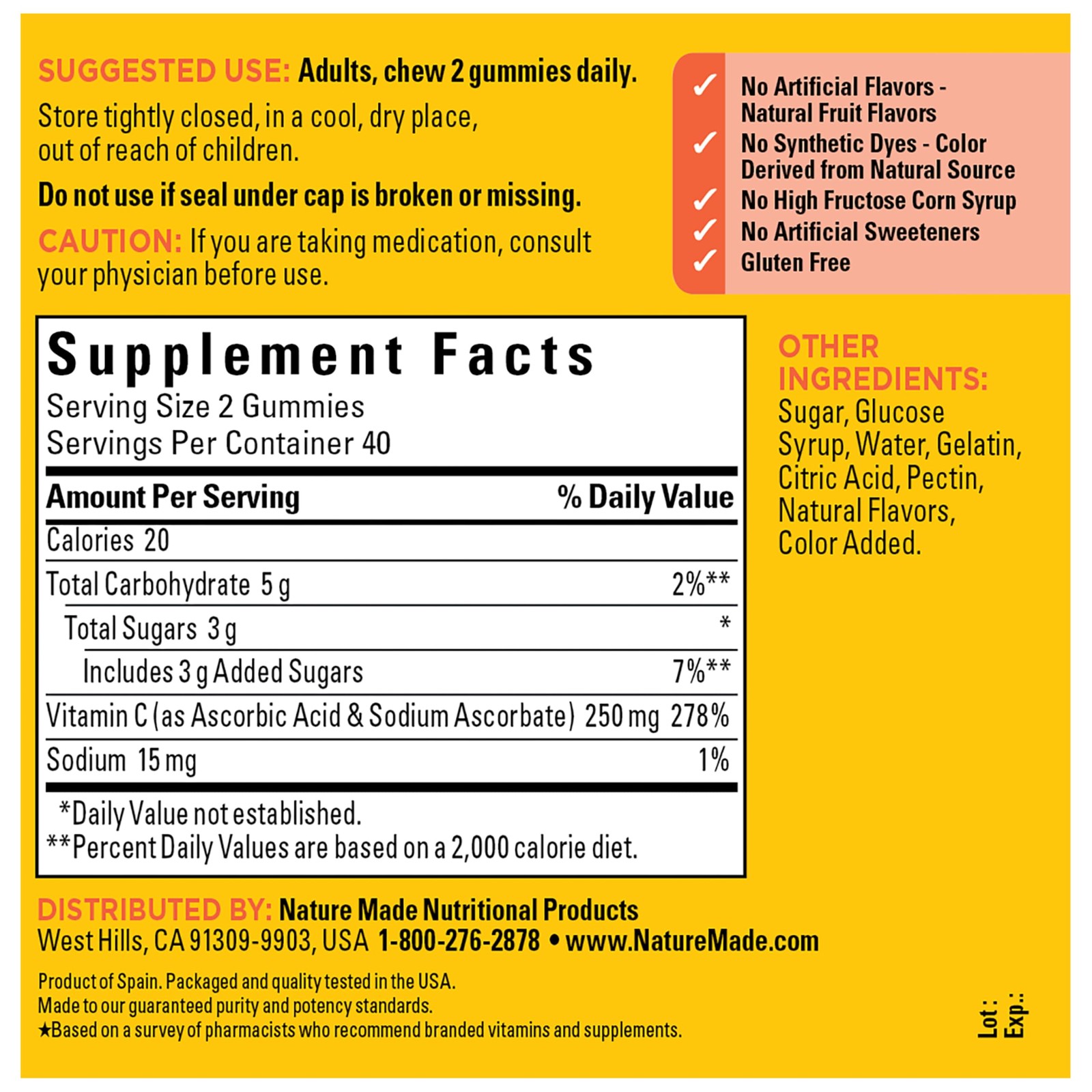 Vitamin C Gummies 250mg per Serving, 80 Count 80 (Pack of 1)