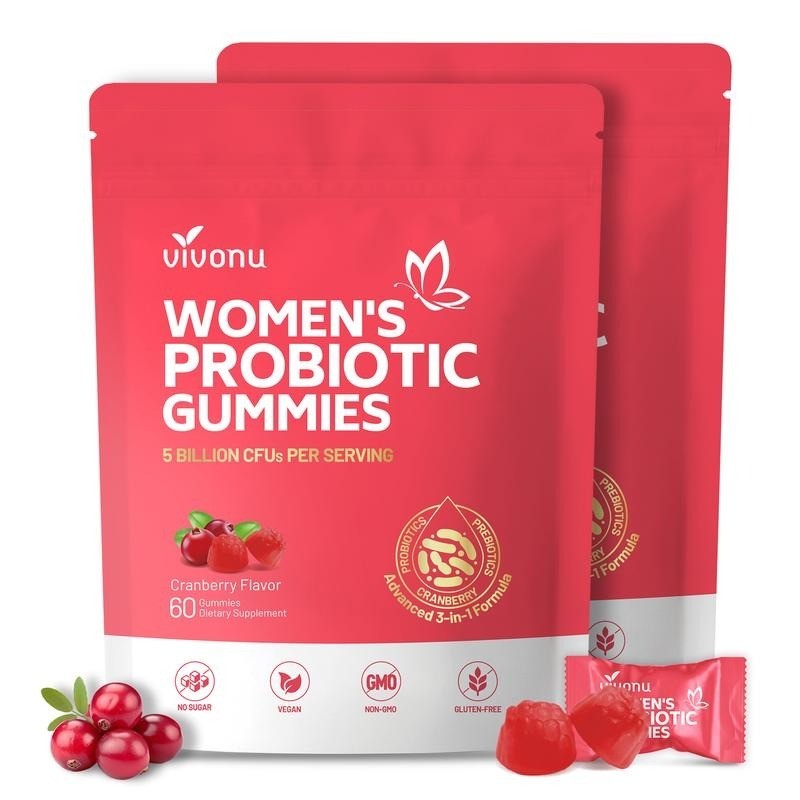 2 Pack Cranberry Probiotic Gummies Womens Health Body Odor Balance 120ct