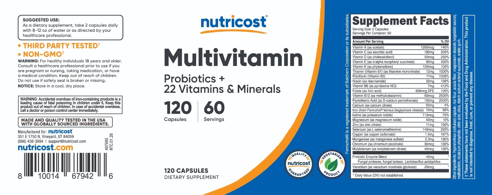 Nutricost Multivitamin With Probiotics & Minerals – 120 Vegetarian Capsules