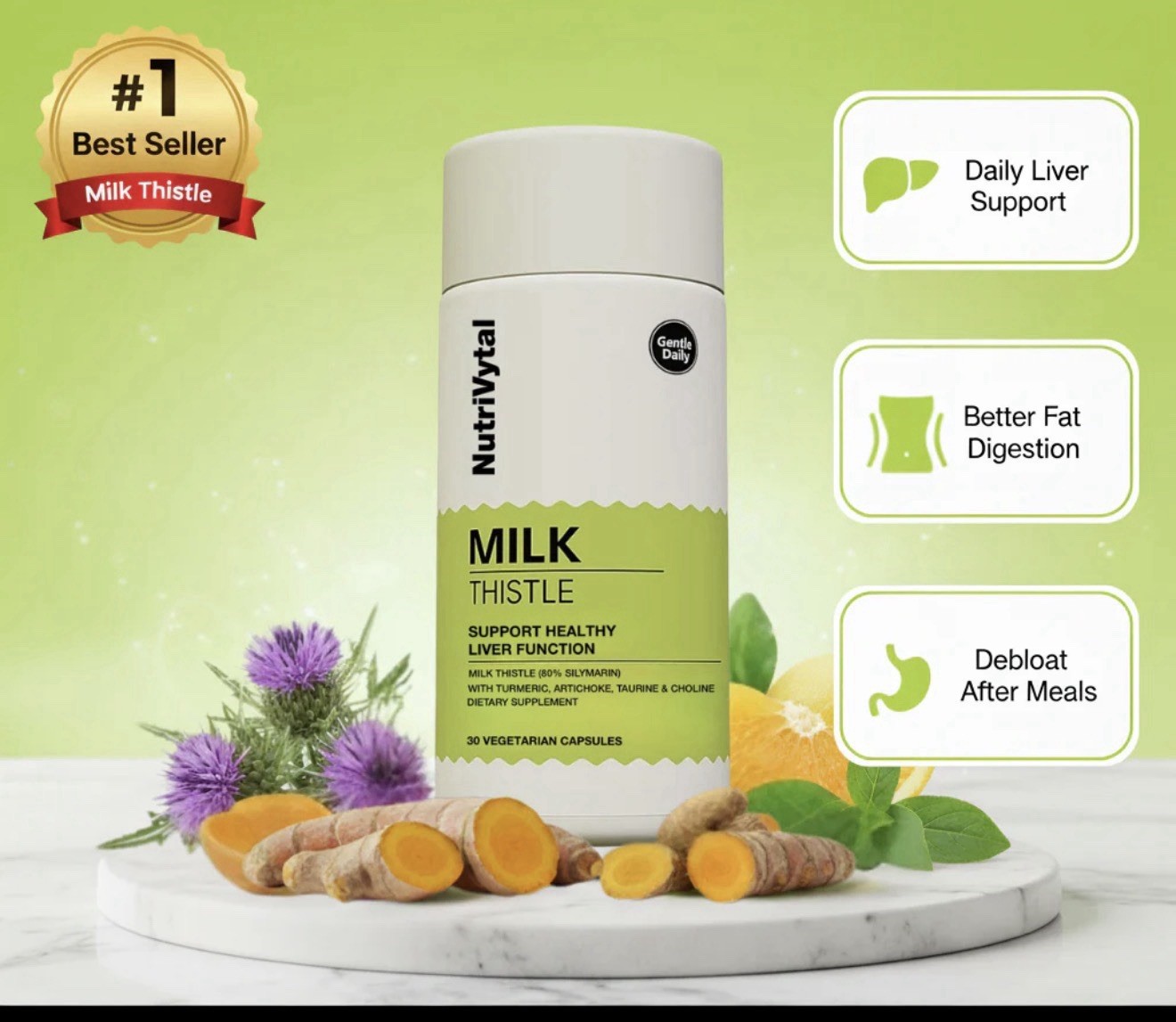 Milk NutriVytal Thistle 300mg Liver Health Supplement 30 Vegetarian Capsules