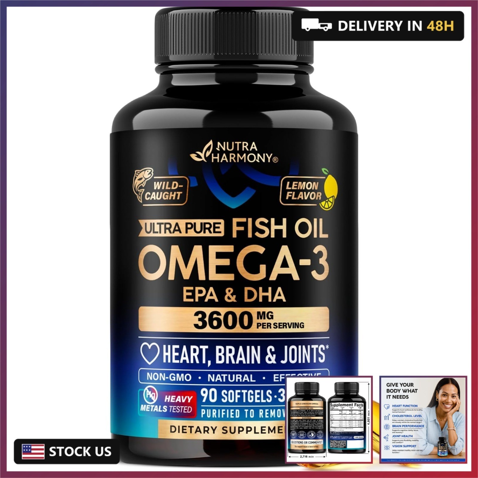 Omega 3 Fish Oil 3600 mg – Omega 3 Supplement | EPA & DHA – Heavy Metals Tested