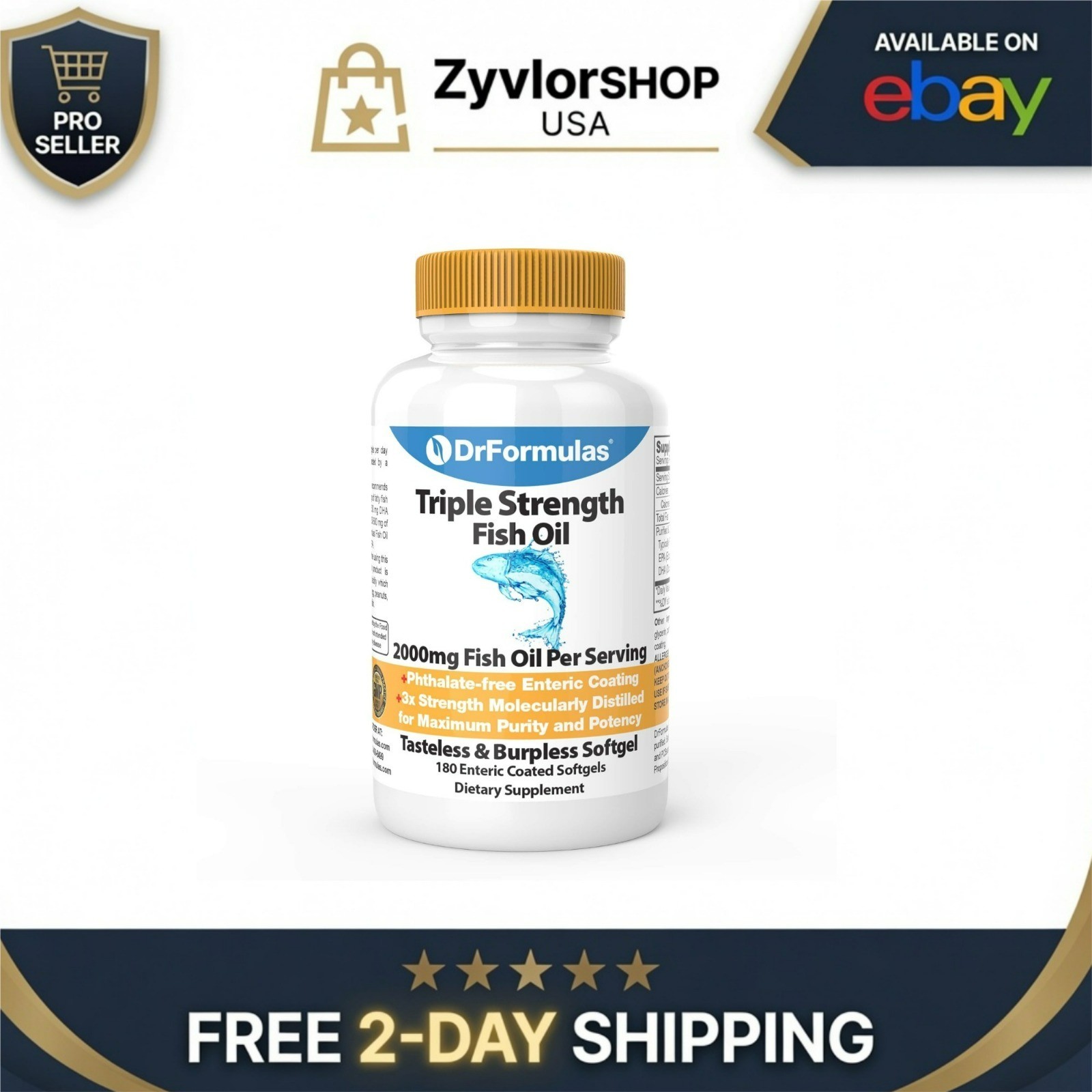 DrFormulas Triple Strength Omega 3 Fish Oil 2000mg, 180 Softgels