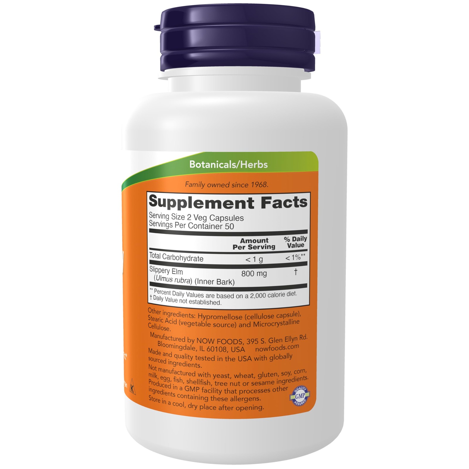 NOW Supplements, Slippery Elm (Ulmus rubra) 400 100 Count (Pack of 1), Brown