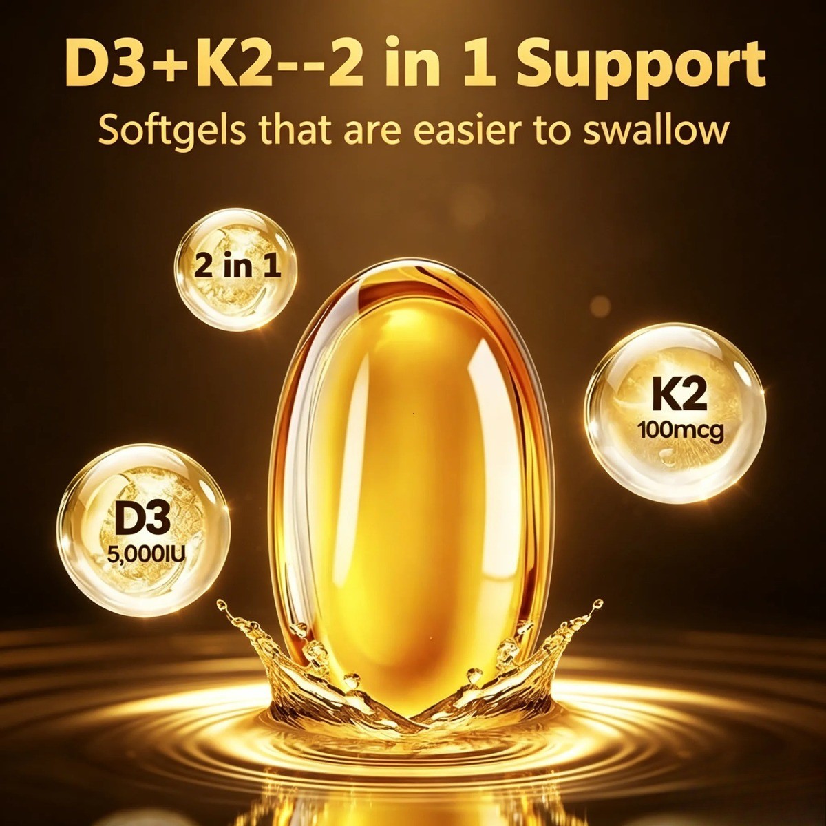 Vitamin D3 5000 IU & K2 100 mcg – 2-in-1,for Bone & Heart Health
