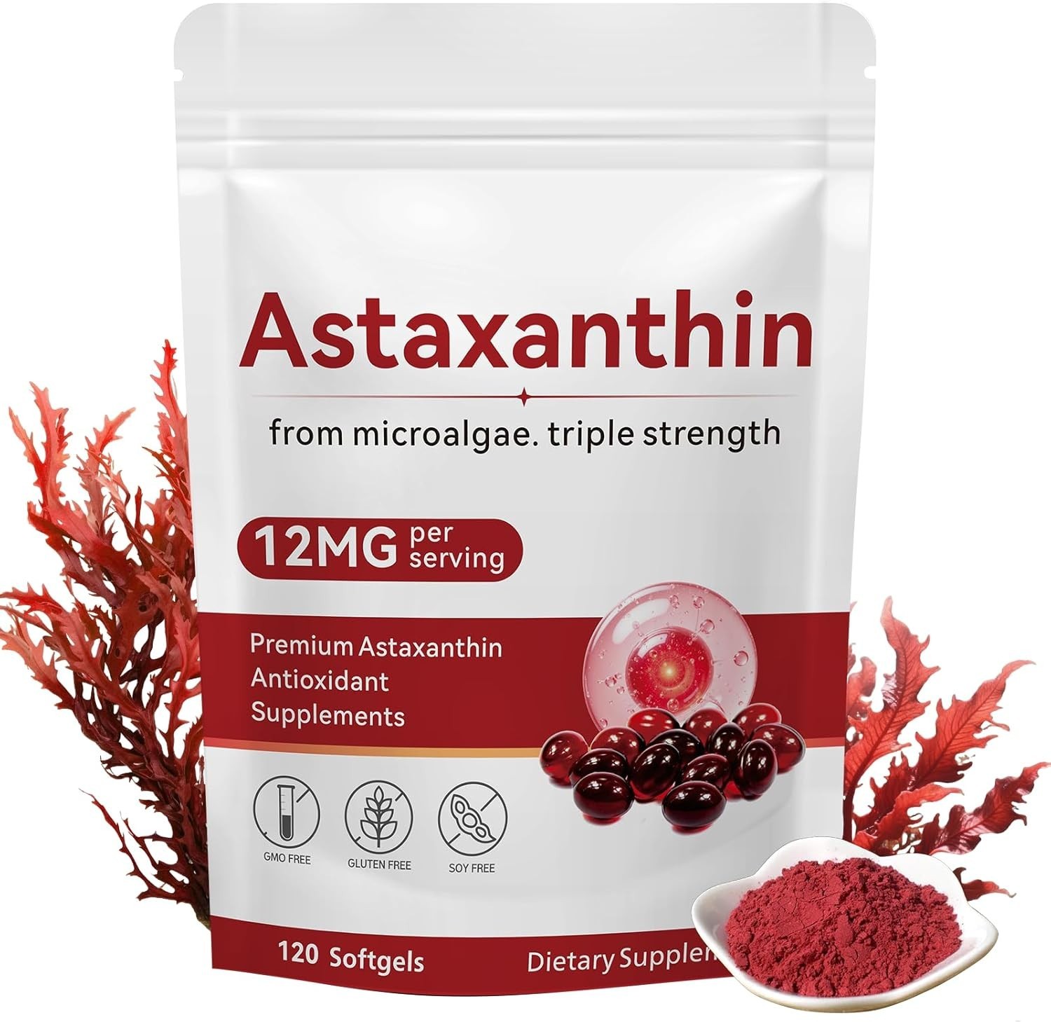 Astaxanthin 12mg, 120 Softgels, Astaxanthin Antioxidant Supplements with Ant…