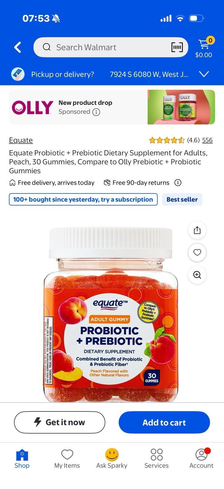 Probiotic + Prebiotic Dietary Supplement for Adults, Peach 30 Gummies.