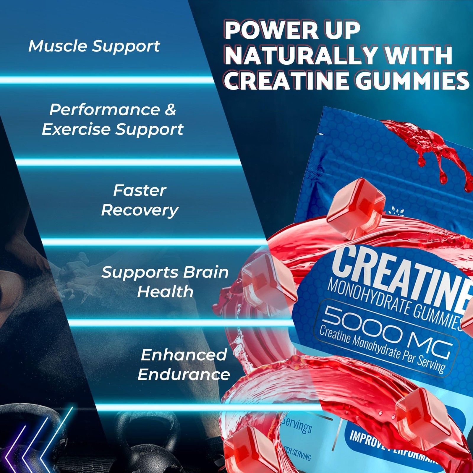 Creatine Gummies for Women & Men, Creatine Monohydrate Gummies, Strawberry | …