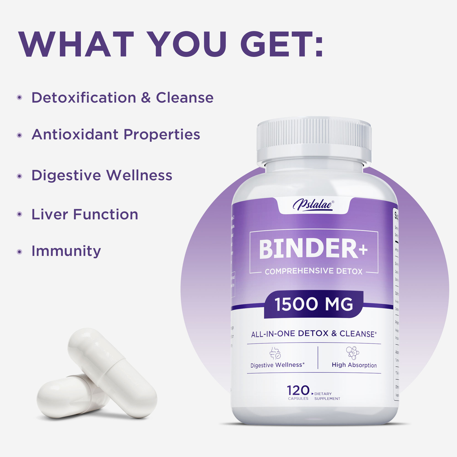 Binder 1500mg – Activated Carbon, Zeolite – Detox Support, Natural Cleanse Aid