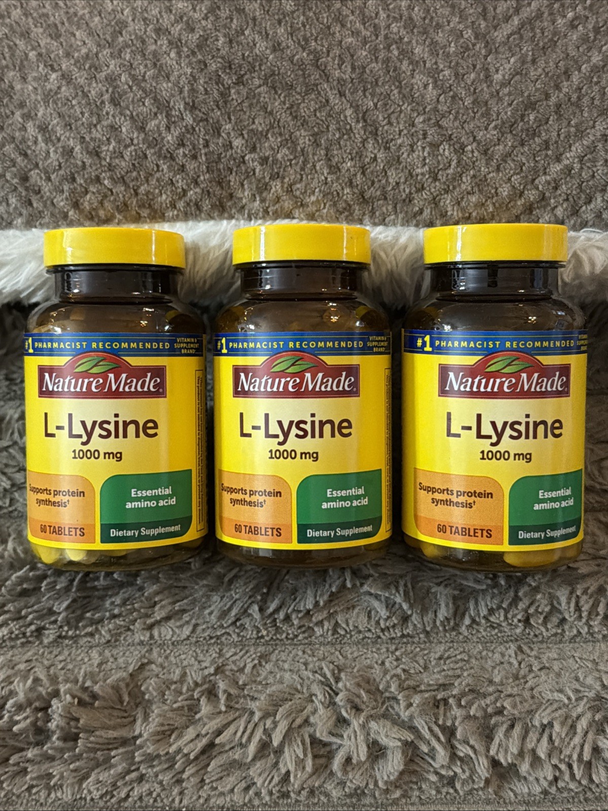 3 Pack Nature Made L-Lysine 1000mg 180 Tablets (60Ct Each) Exp 12/29
