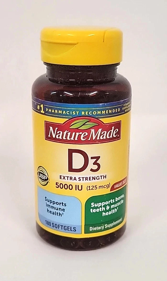 Nature Made | Vitamin D3 5000 IU (125 mcg) EXTRA STRENGHT – 180 Ct *EXP 06/2027+