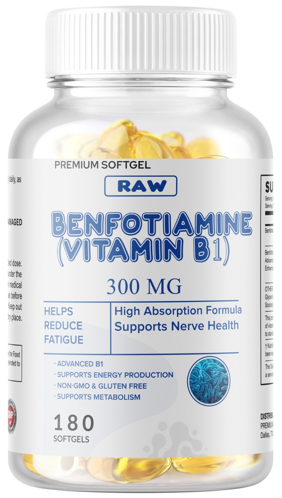 Benfotiamine 300mg 180 Softgels Gluten Free and Non-GMO Vitamin B1