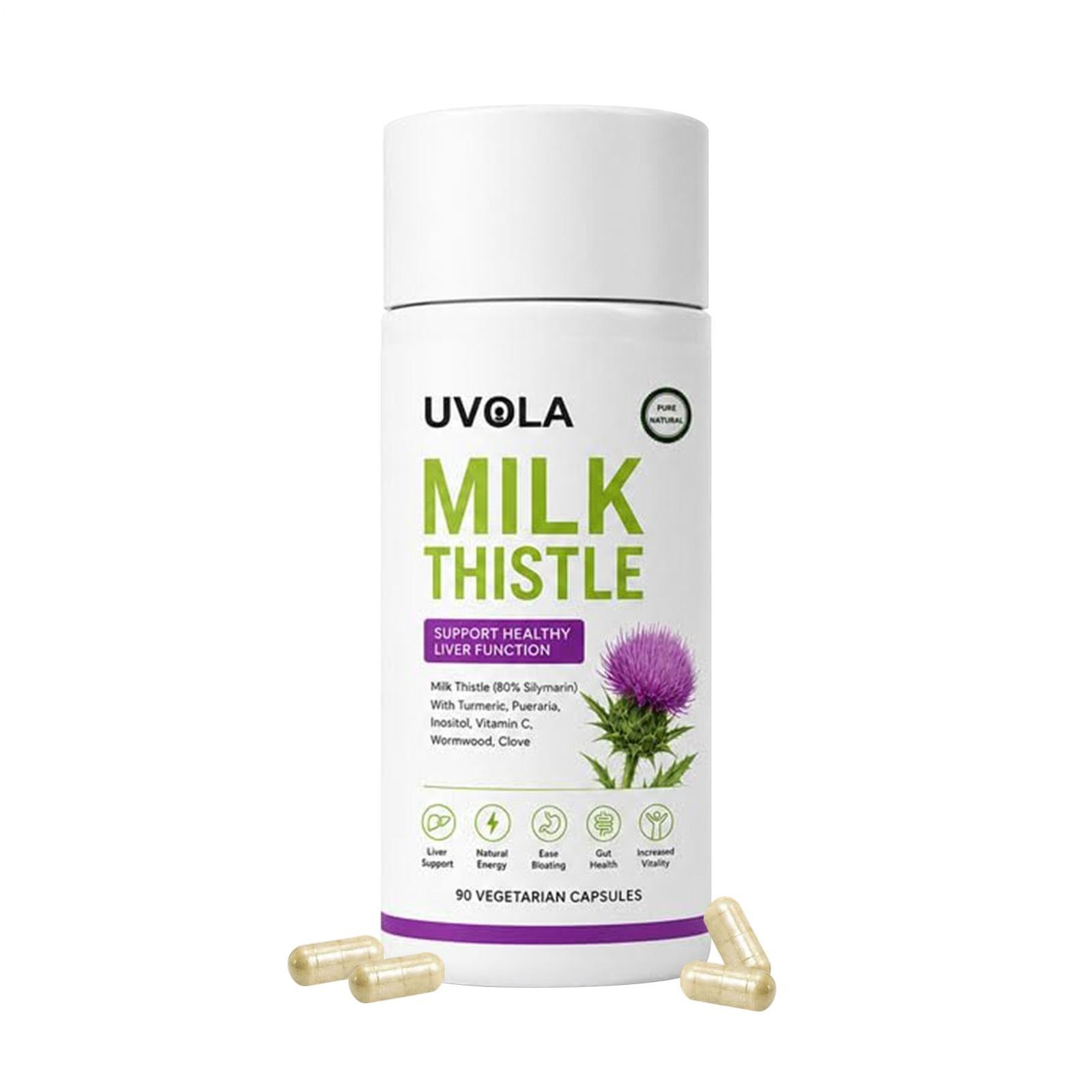 2x Uvola Milk Thistle Supplement, 80% Silymarin Liver Support Formula, 90Ct