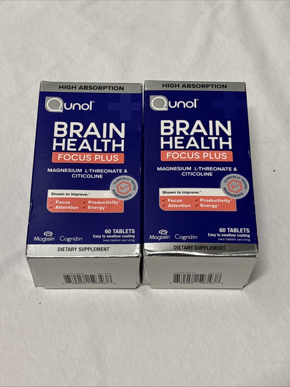 2 Pack Qunol Brain Health Focus Plus 60 Tablets Each Magnesium L-Threonate New