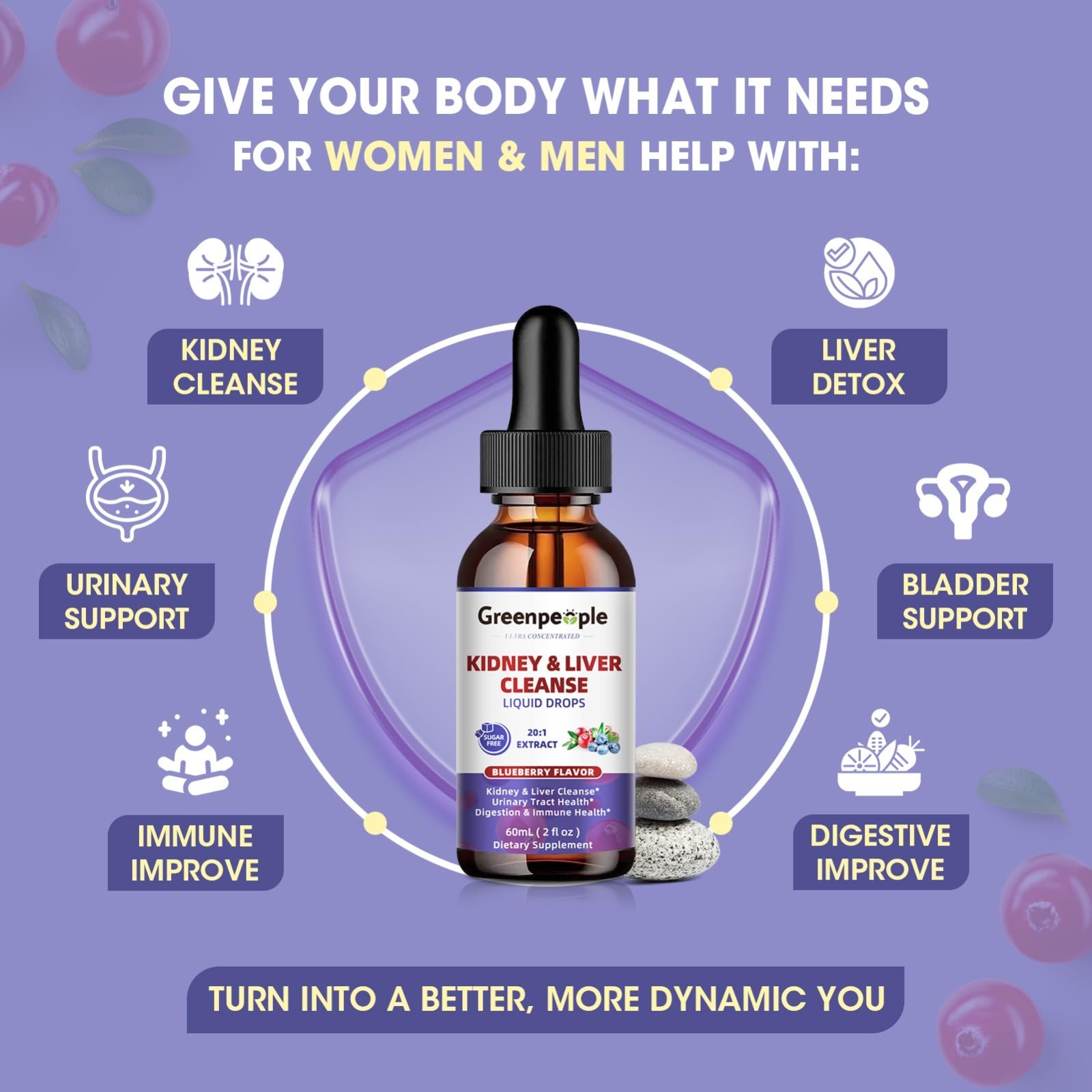 Kidney & Liver Cleanse Detox Drops – 2 Oz Alcohol-Free Supplement with Cranberry