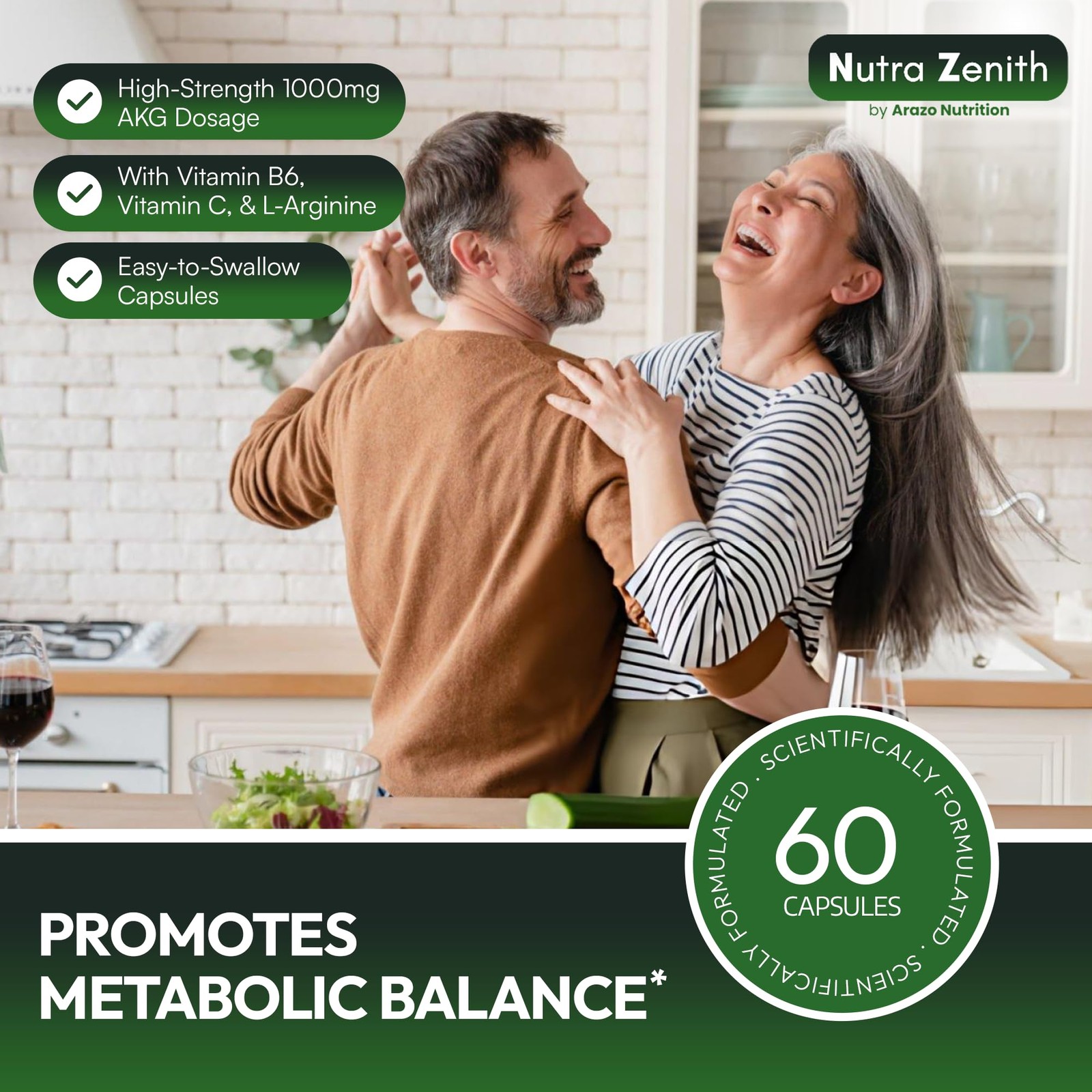 Arazo Nutrition Akg Anti-Aging Energy Boost Supplement Vitamin B6 Vitamin C