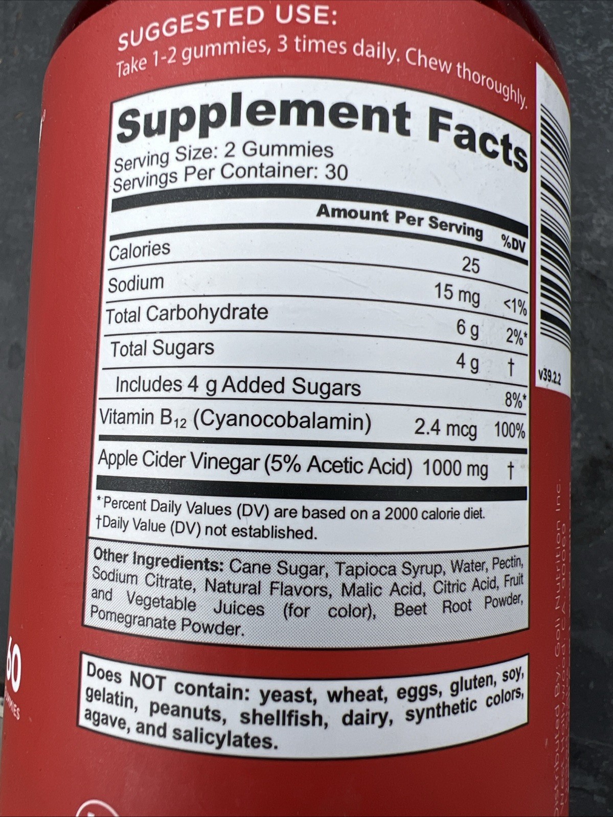 Goli Nutrition Apple Cider Vinegar Vegan Gummies – 60ctEXP:02/27