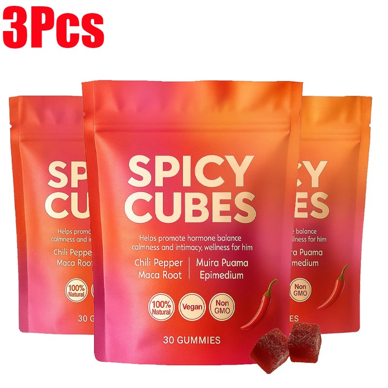 1/2/3 Pcs Spicy Cubes Hot Peach Gummies with Chili, Maca Root Vegan 30 Count
