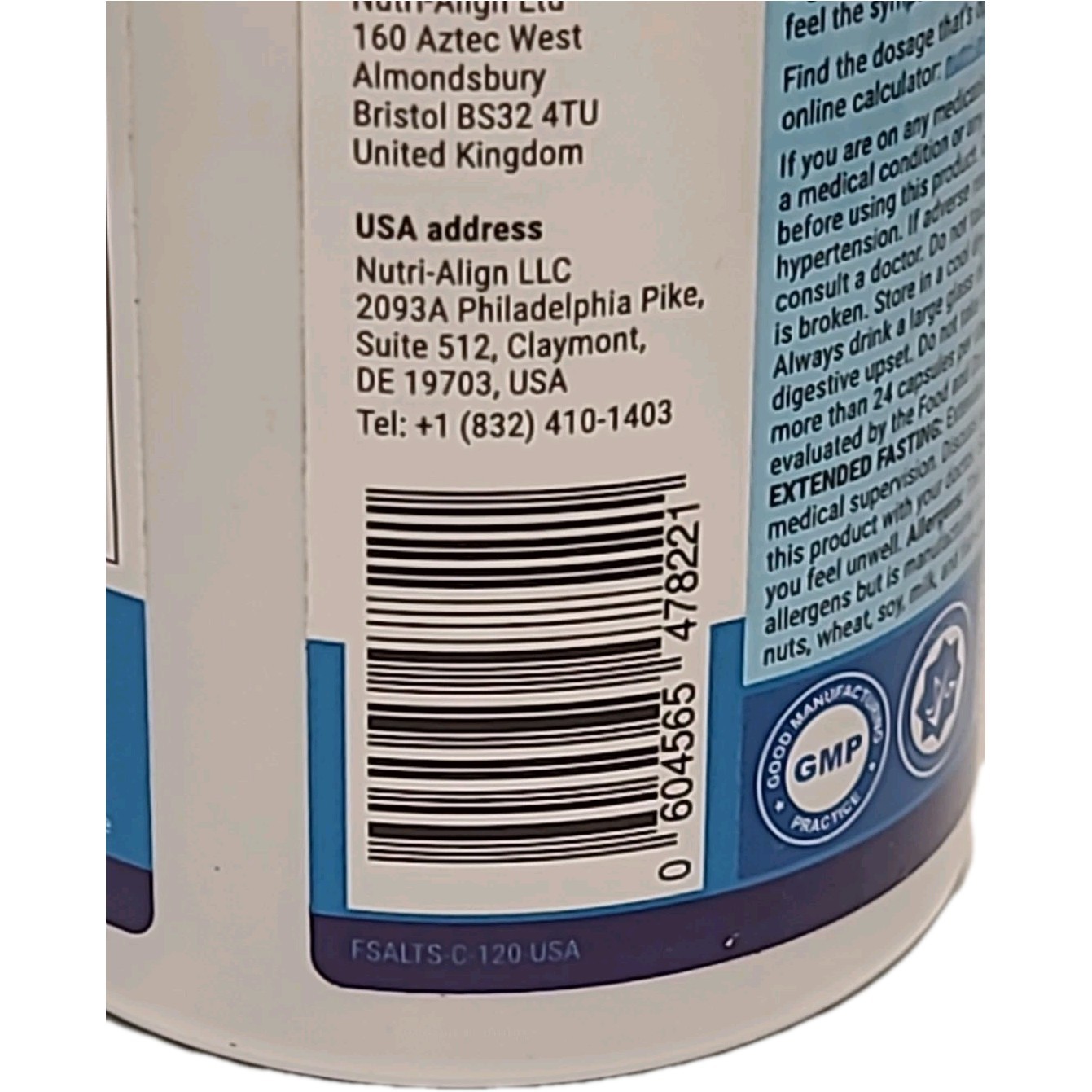 Nutri Align – PURE ELECTROLYTE SALTS, 120 Capsules DIETARY SUPP- EXP : 08/28+
