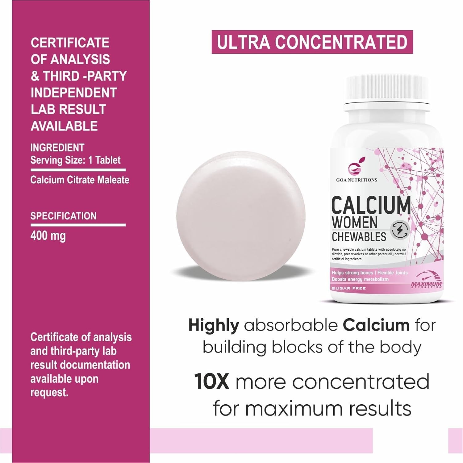 GOA NUTRI.TIONS Calcium D3 K2 Magnesium Zinc Women 60 Tabs