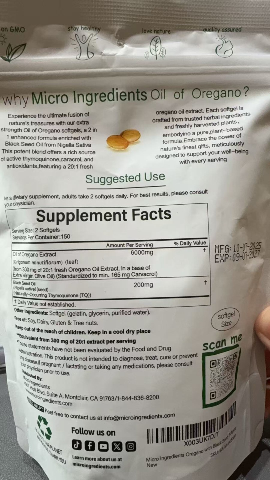 Micro Ingredients Black Seed Oil 6,000mg with Oil of Oregano, 300 Softgels