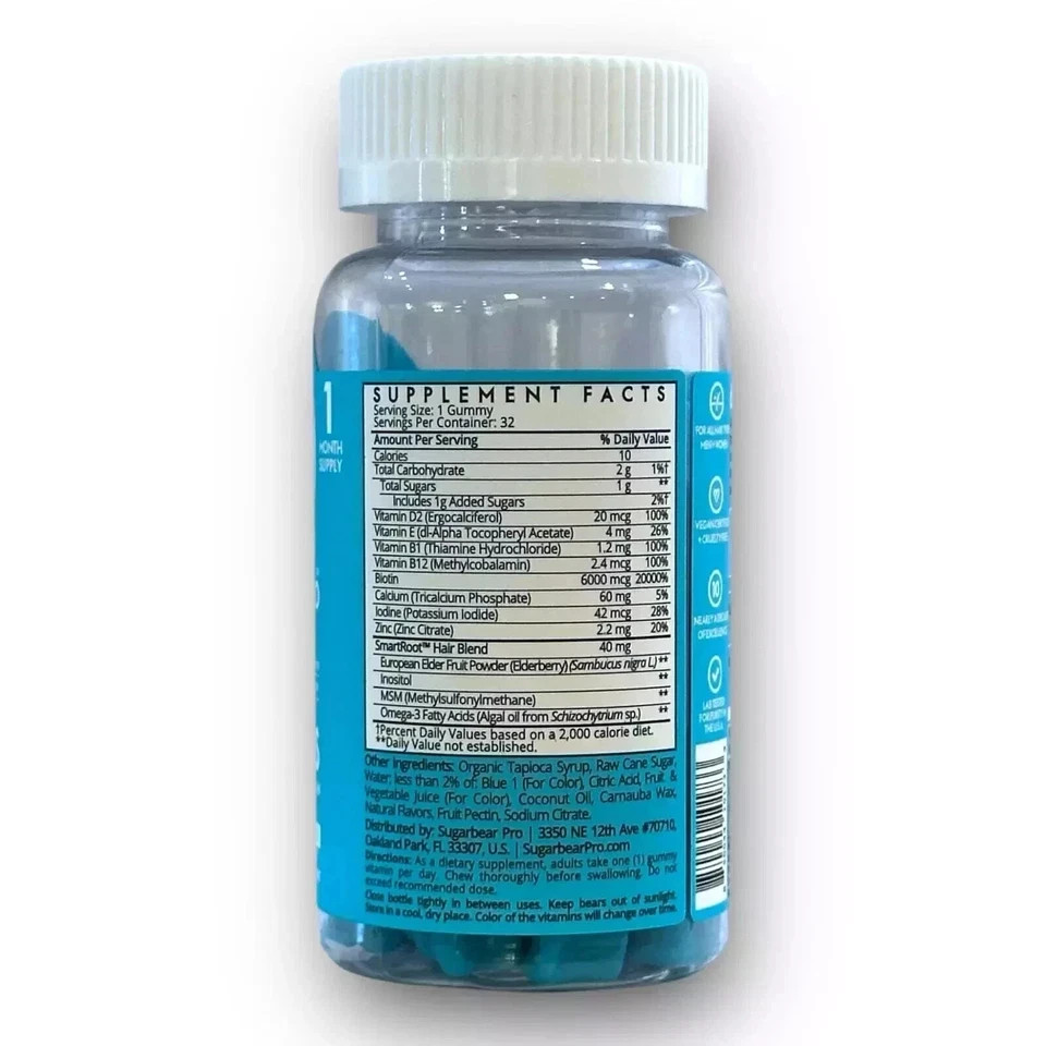 New Sugarbear Pro Hair Vitamins Vegan Gummies 32 ct. Kosher Gluten Free