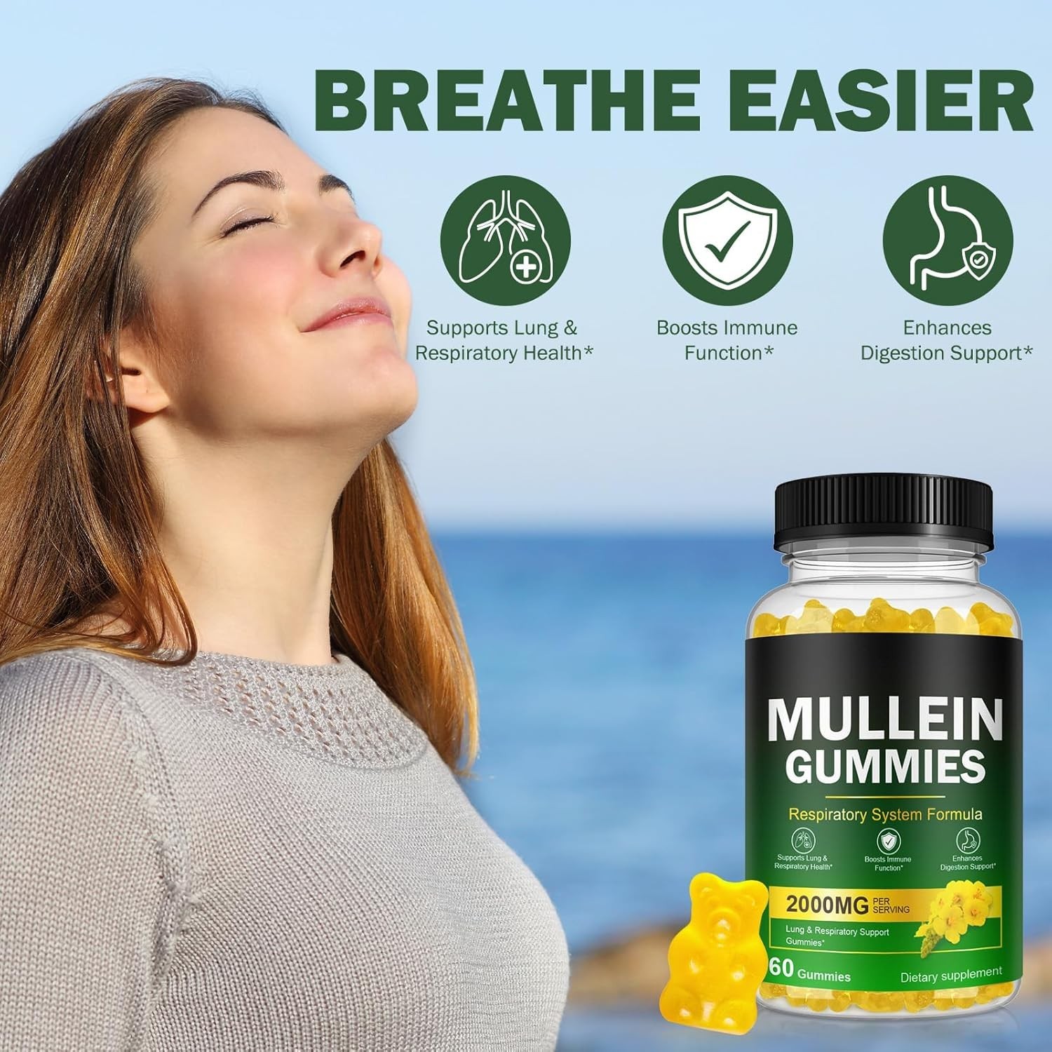 9 in 1 Mullein Leaf Extract Gummies for Lung Cleanse Extra Strength 10000 MG USA