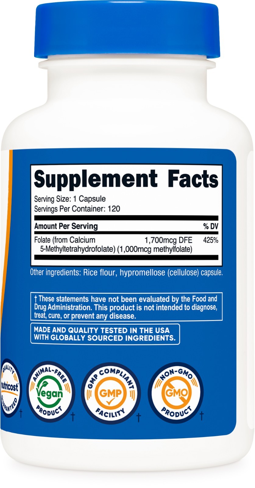 Nutricost Methyl Folate 1000mcg, 120 Vegan Capsules – Gluten Free, Non-GMO