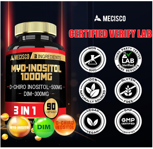 3in1 Myo-Inositol & D-Chiro Inositol Supplement with DIM – 90 Cap – 30 Days 3 PK