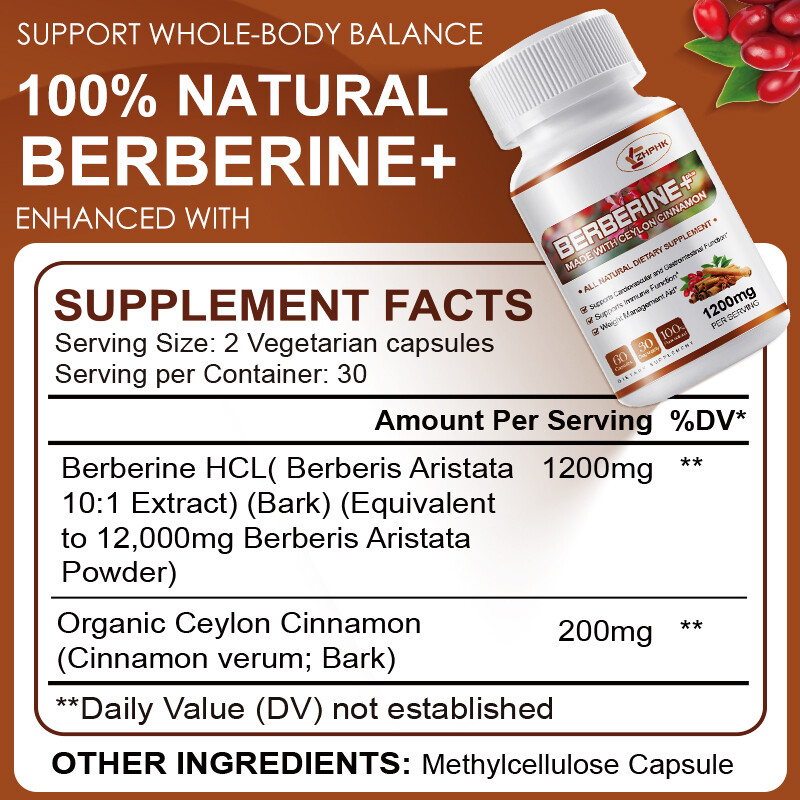 Berberine HCL 10:1 With Ceylon Cinnamon 1200mg Immune Blood Sugar & Heart Health