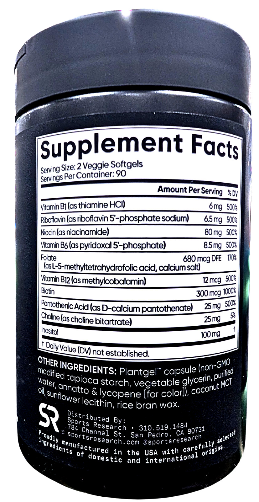 Sports Research Advanced Vitamin B Complex 180 Veggie Soft Gels EXP 11/2028