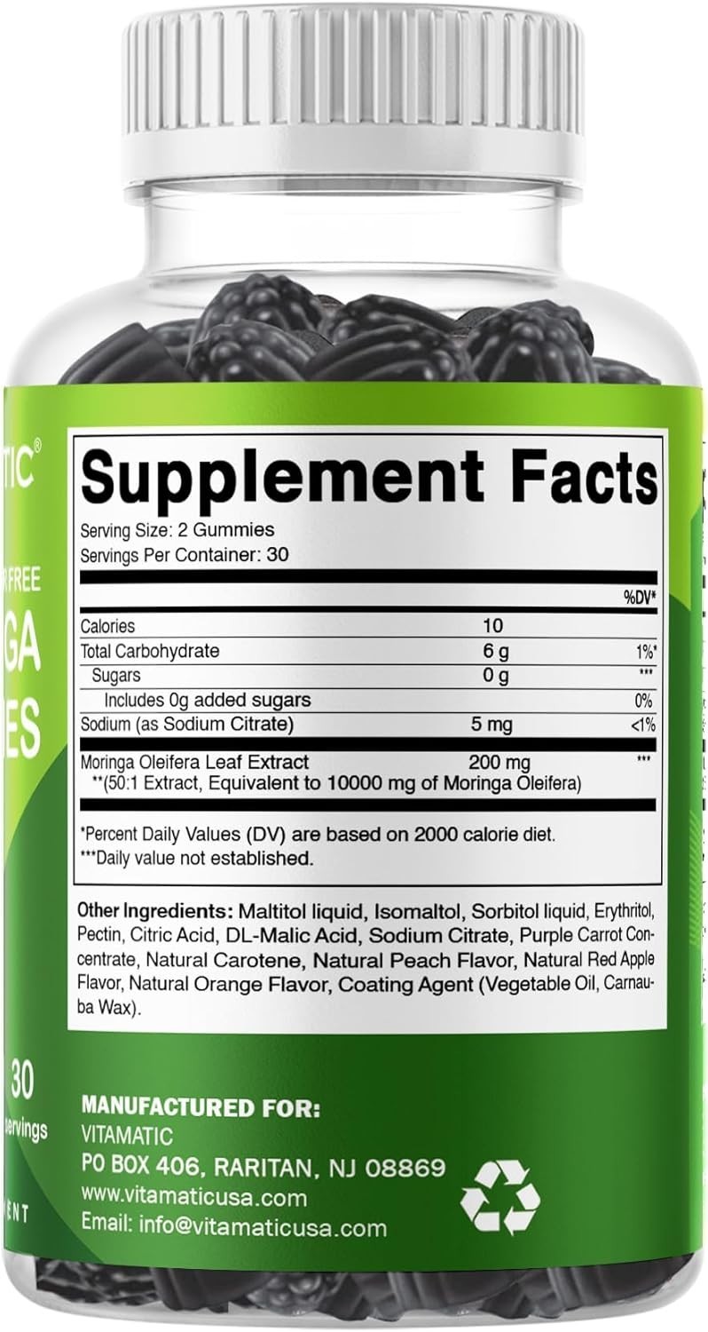 NEW LUXRY Vitamatic Sugar Free Moringa Gummies – 10,000 mg 60 Count (Pack of 1)