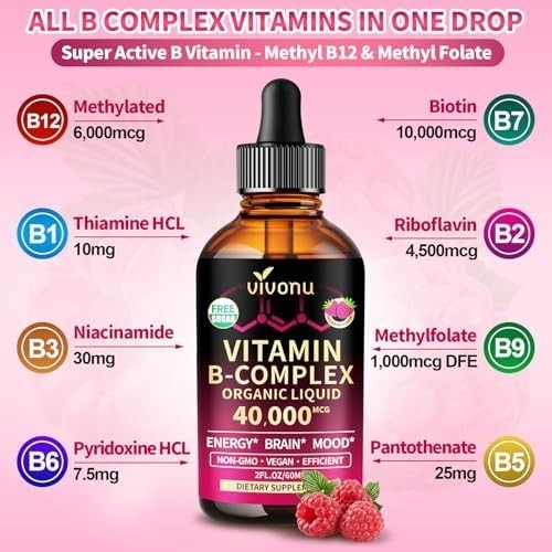 Vitamin B Complex Liquid Drops, Methylated Vitamin B12 , B1, B6, B3, B5,