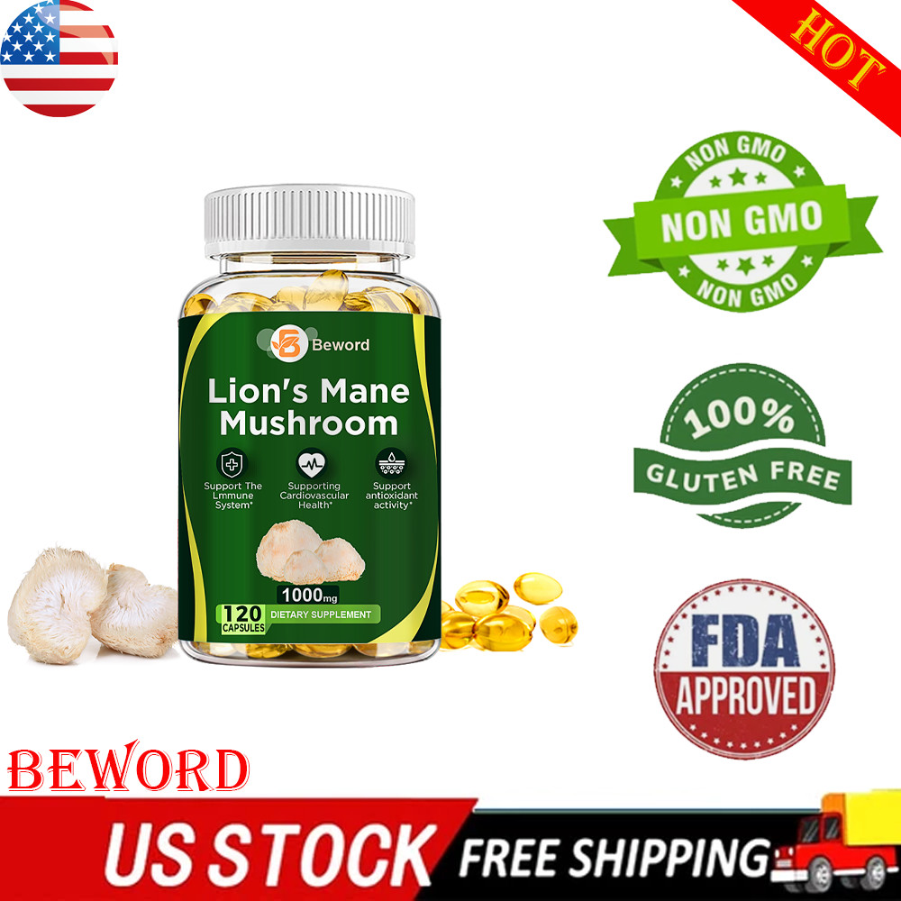 1000Mg Organic Lions Mane Mushroom Nootropic Brain Memory Focus Immune Support