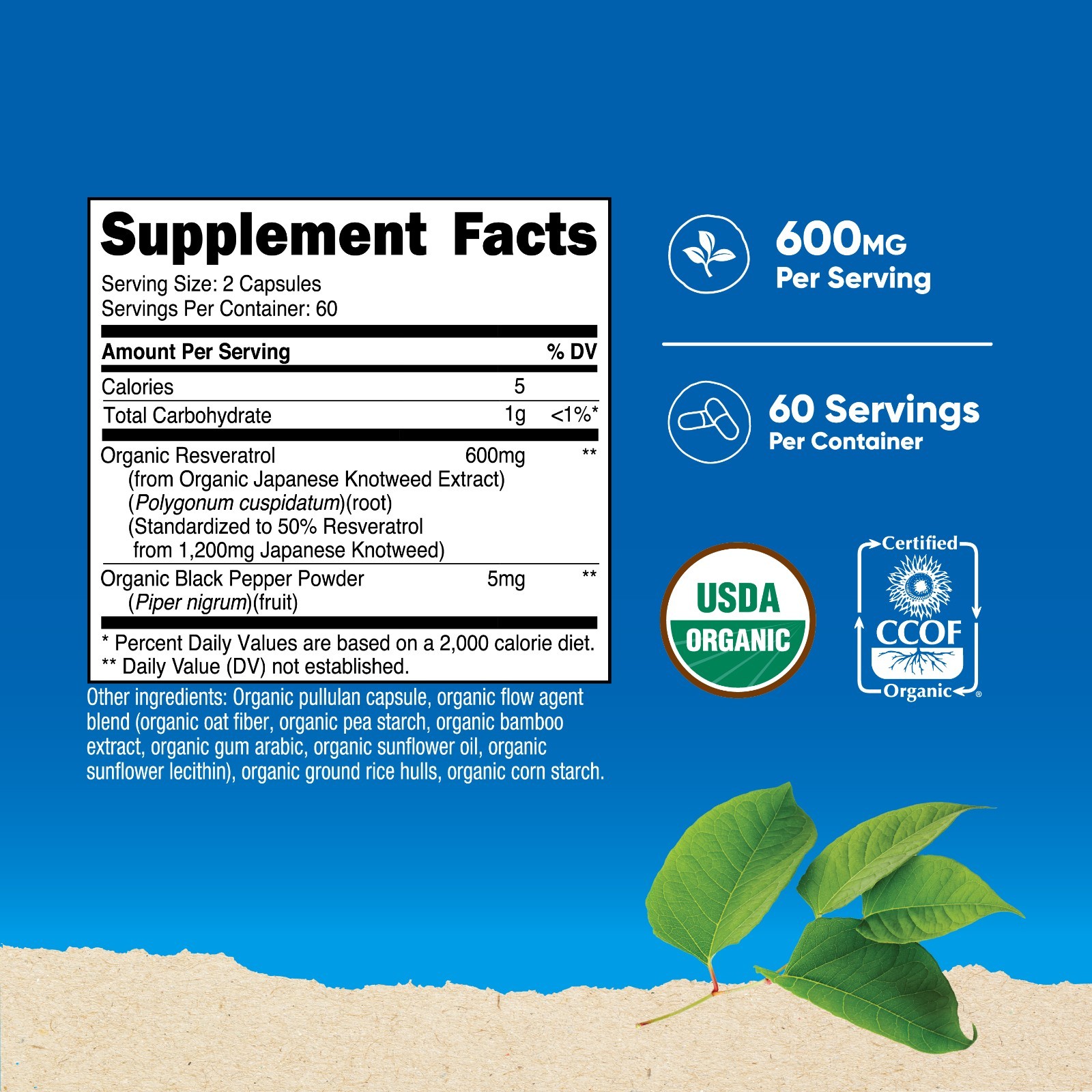 Nutricost Organic Resveratrol (600mg) 120 Capsules – USDA Organic, 60 Servings