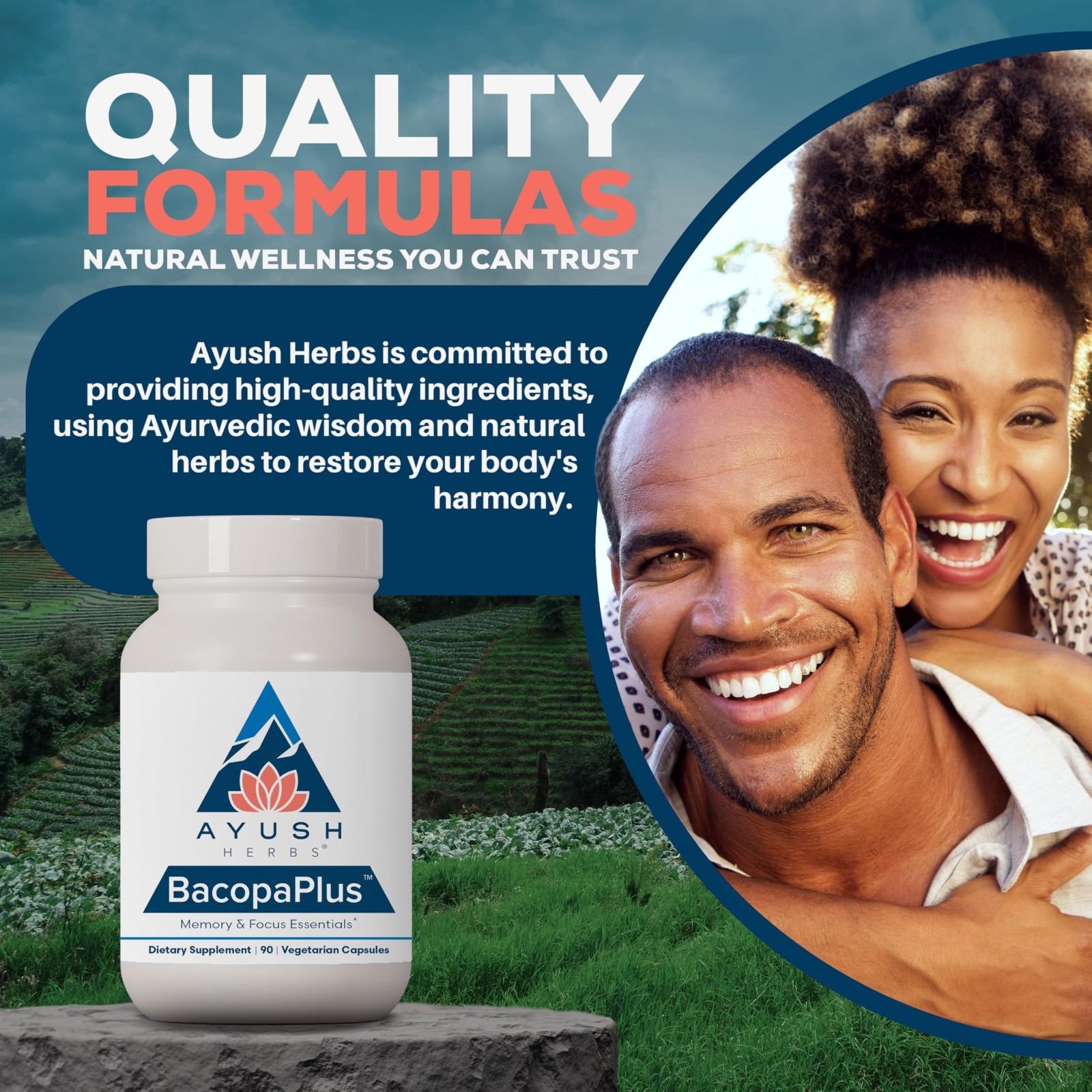 Organic Bacopa Supplements for Memory & Focus, Cognitive Support with Ginkgo & A