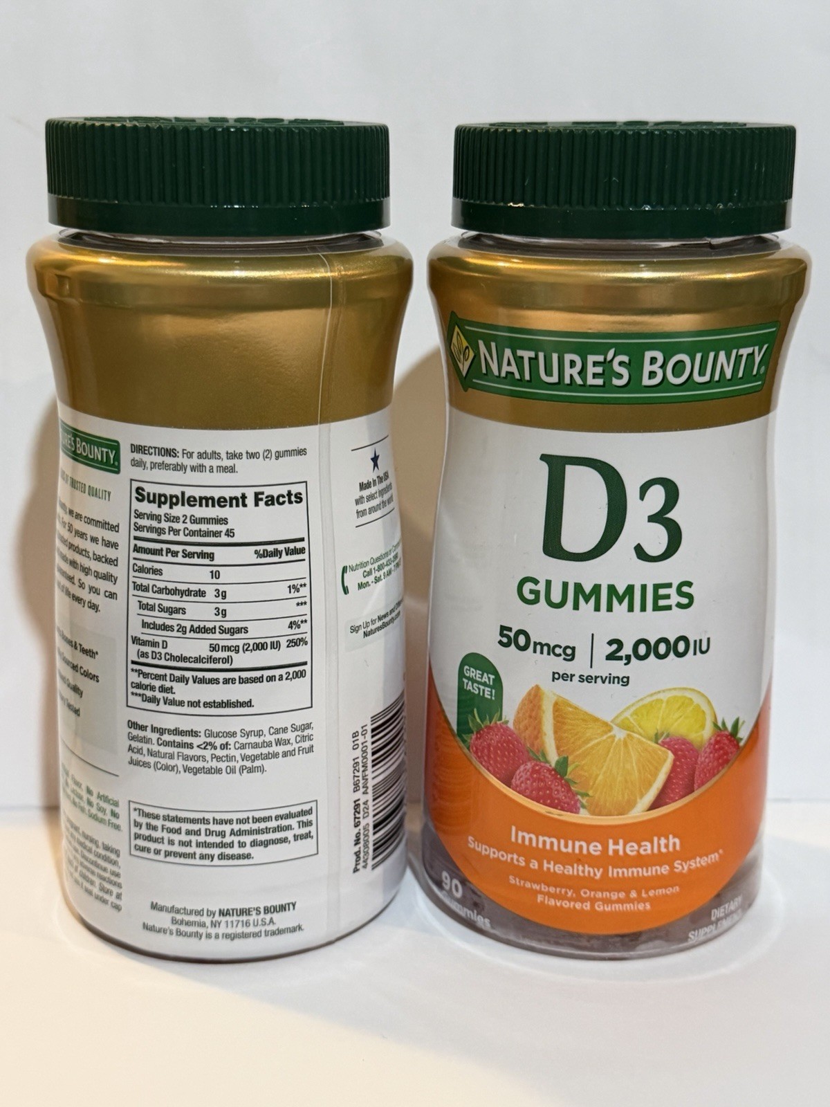 2PK Nature’s Bounty Vitamin D3 Gummies 50MCG 2000IU 90 Count Exp 06/2027
