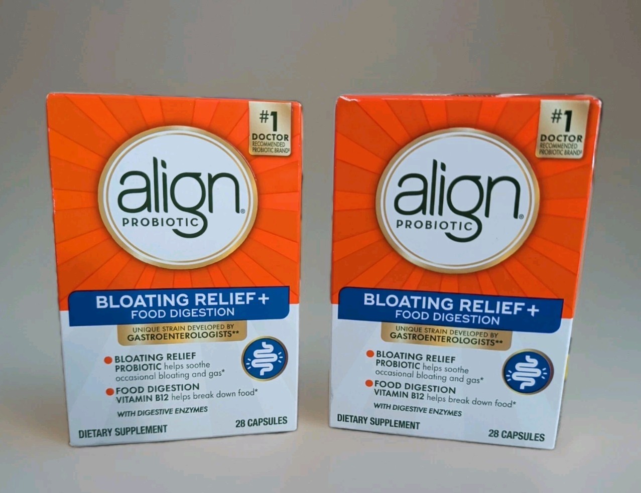 Lot of 2 -Align Probiotic Bloating Relief Food Digestion 28 Caps x2 Exp 8/2026