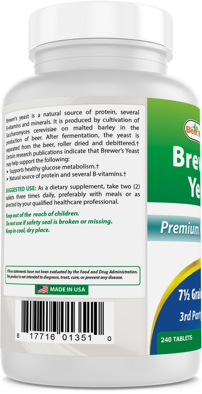 Best Naturals Brewers Yeast 7-1/2 Grains 500 mg 240 Tablets