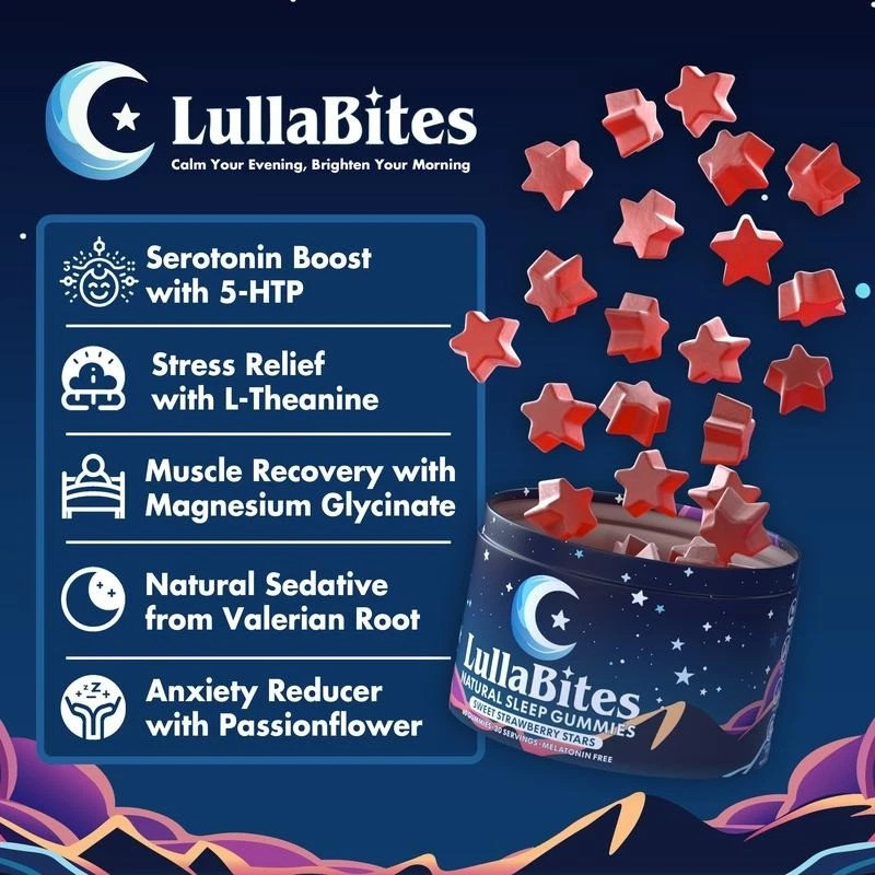 3pk NEW LullaBites Natural Sleep Gummies Strawberry Stars Flavor 60 Gummies US