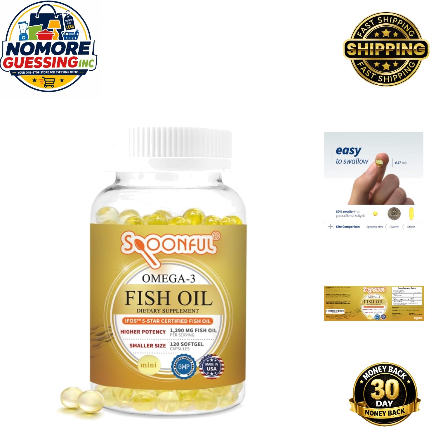 1290 mg Omega 3 Fish Oil Mini Softgels – Brain Health, 120 Count Bottle